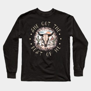 She Got The Best Of Me Country Music Leopard Bull Cactus Long Sleeve T-Shirt